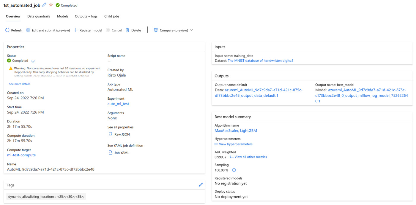 “Auto ML job result.