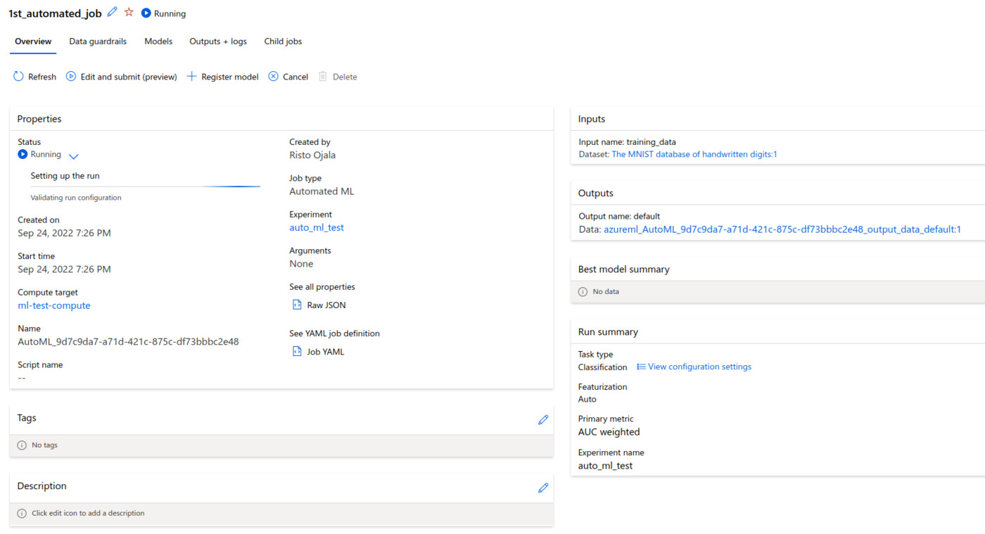 “Auto ML job running.